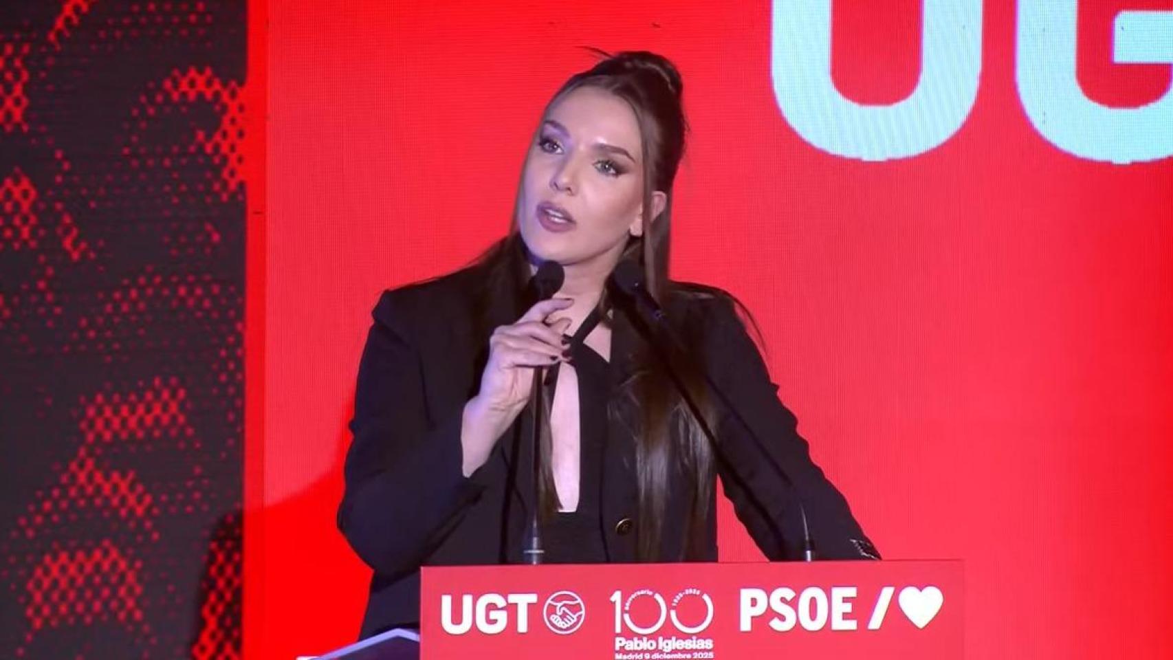 Inés Hernand, durante el acto del PSOE y UGT en la sede del sindicato.