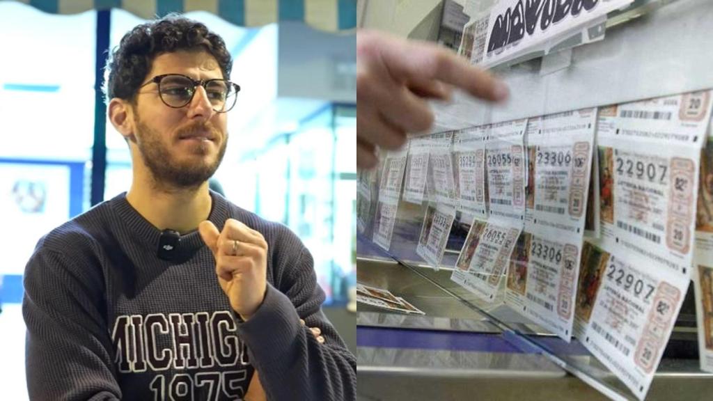 Montaje con una imagen de Javier y la Lotería de Navidad.