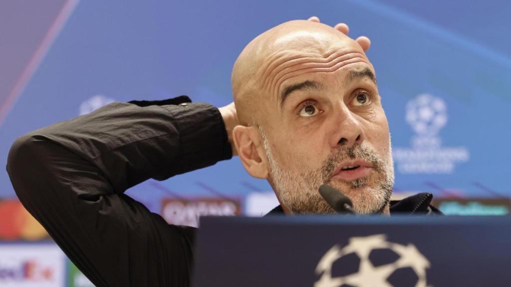 Guardiola, durante la rueda de prensa previa al partido contra el Real Madrid.