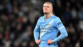 Haaland, durante un partido con el Manchester City.