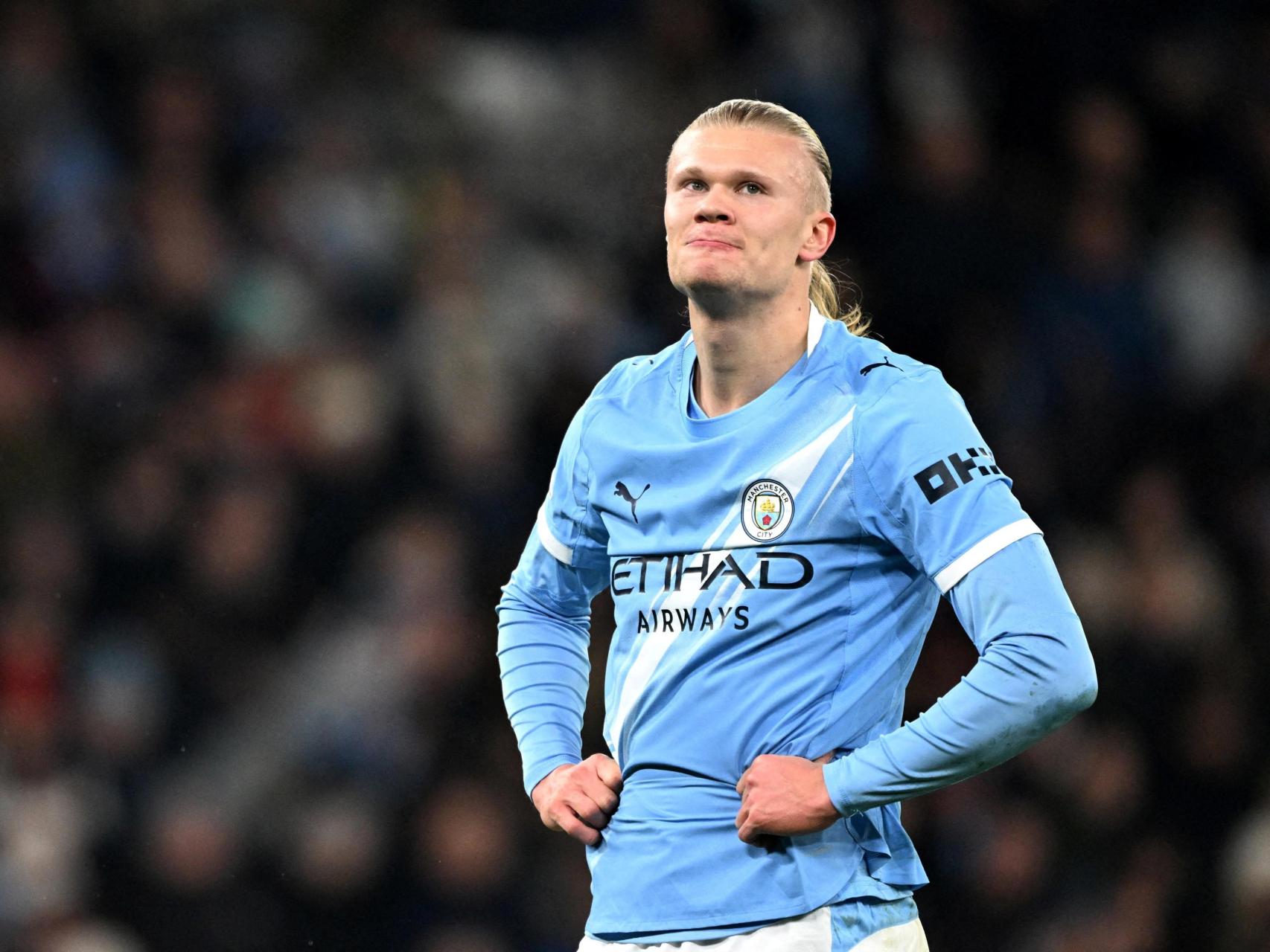 Haaland, durante un partido con el Manchester City.