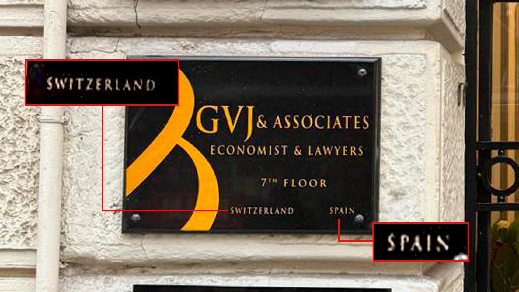 Placa de GVJ & Associates en la calle Serrano 76 de Madrid, domicilio de la empresa de renovables de Antxon Alonso.