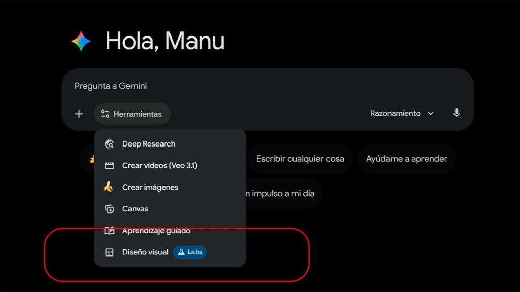 Diseño Visual ya aparece para algunos usuarios en Gemini