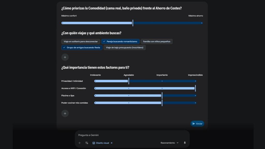 Una tarjeta en la forma de un pequeño cuestionario que se puede dar clic para perfilar la respuesta