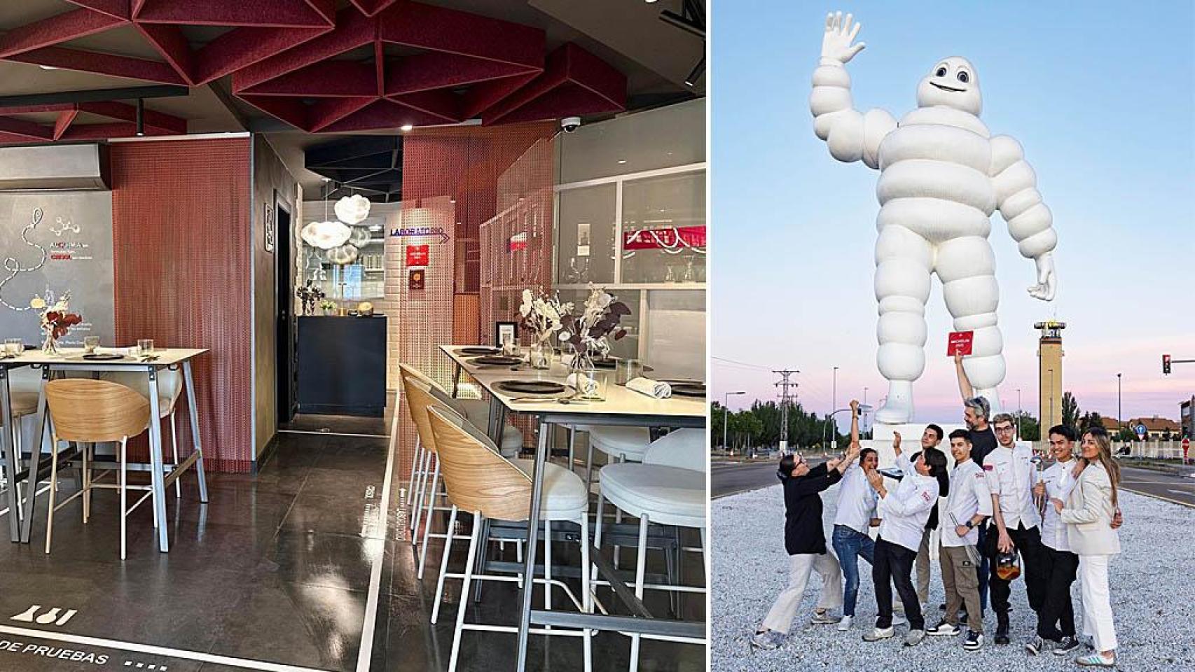 El Restaurante Alquimia y el equipo junto al muñeco de Michelin.
