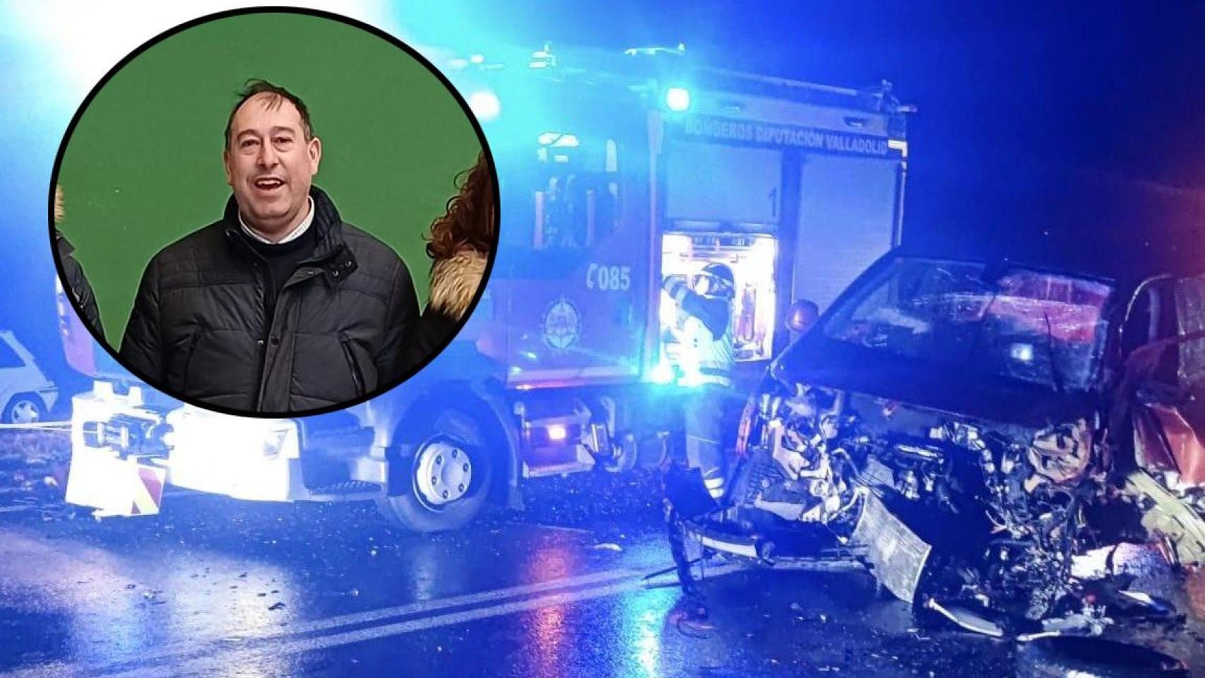 Montaje con Luis Arévalo y la imagen del accidente