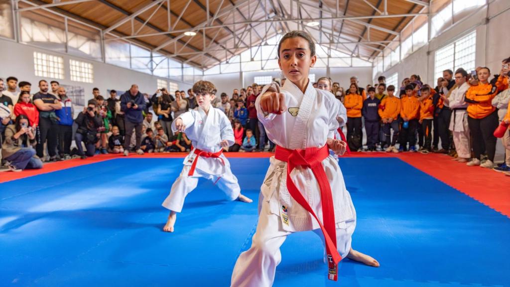 Dos niños durante una exhibición de karate en Toledo.