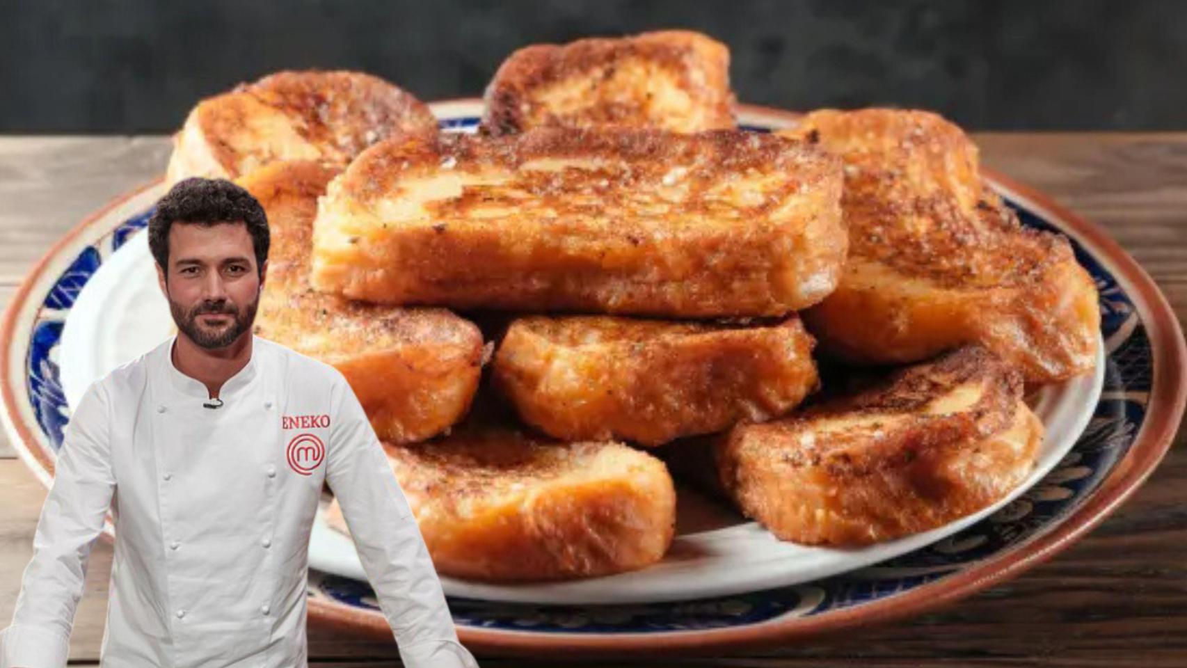 Montaje de Eneko Fernández y un plato de torrijas.