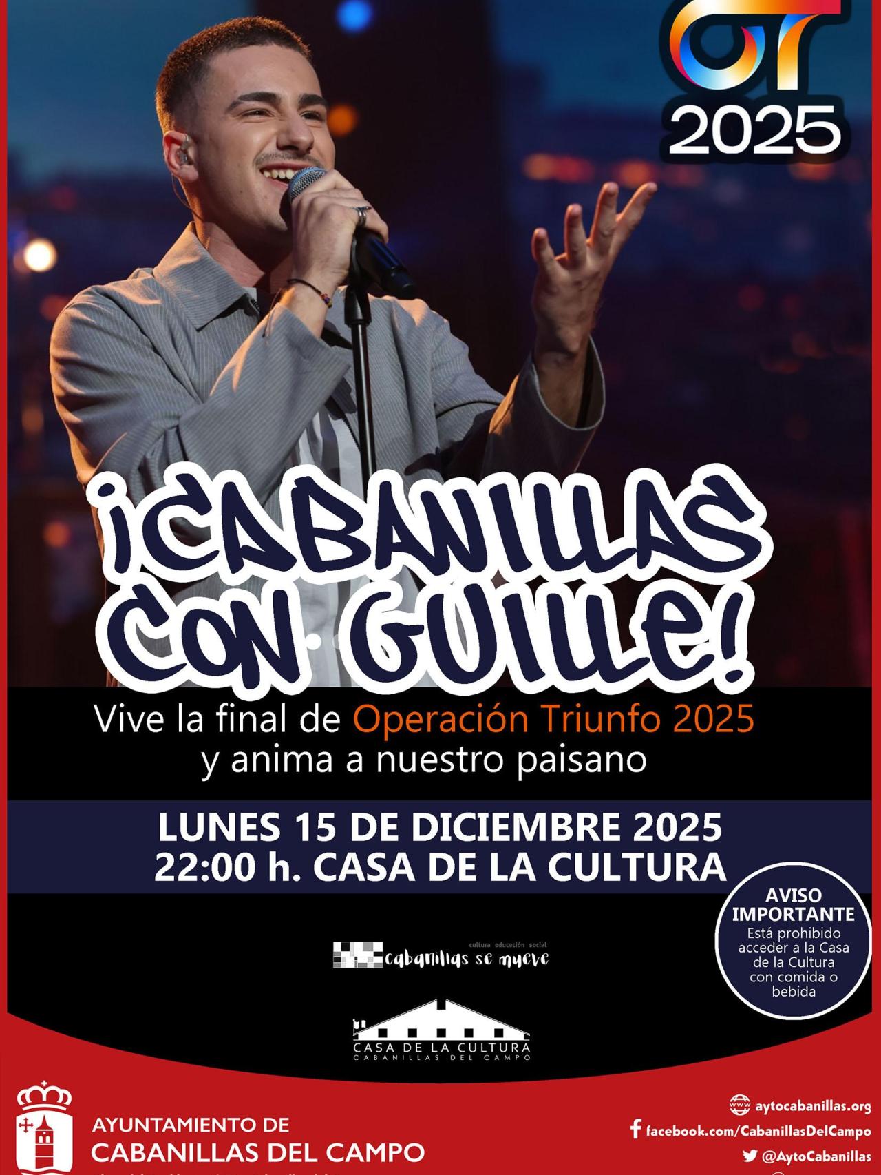 Cartel del evento que ha preparado el Ayuntamiento de Cabanillas para animar a Guille Toledano.