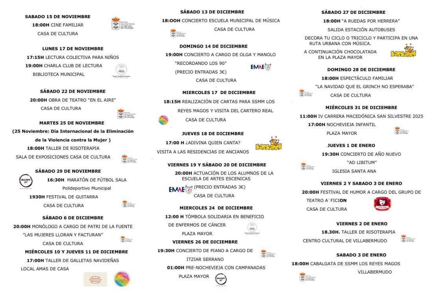 Programación navideña completa en Herrera de Pisuerga