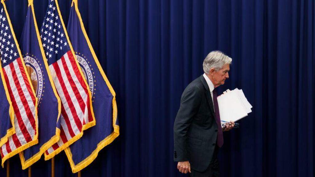 El presidente de la Fed, Jerome Powell, tras una rueda de prensa.