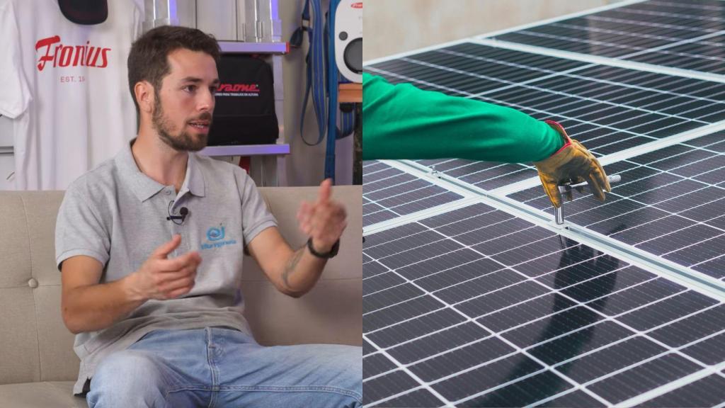 Montaje de Gonzalo, responsable de Efitar Ingeniería, y placas solares
