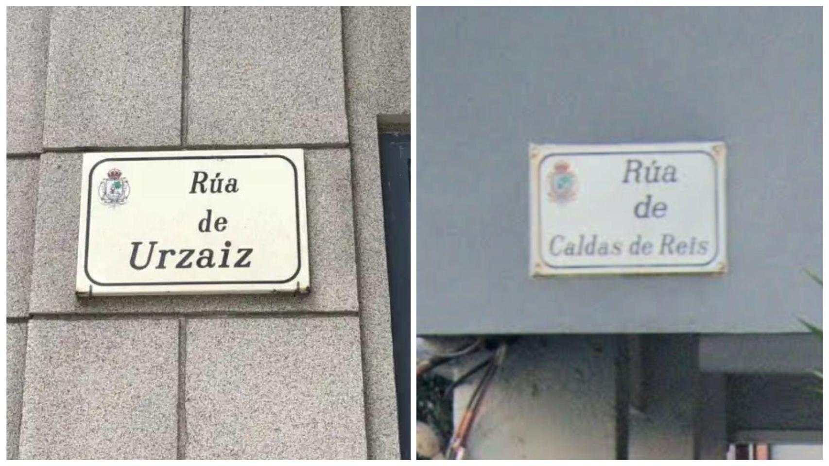 Letreros de dos calles de Vigo