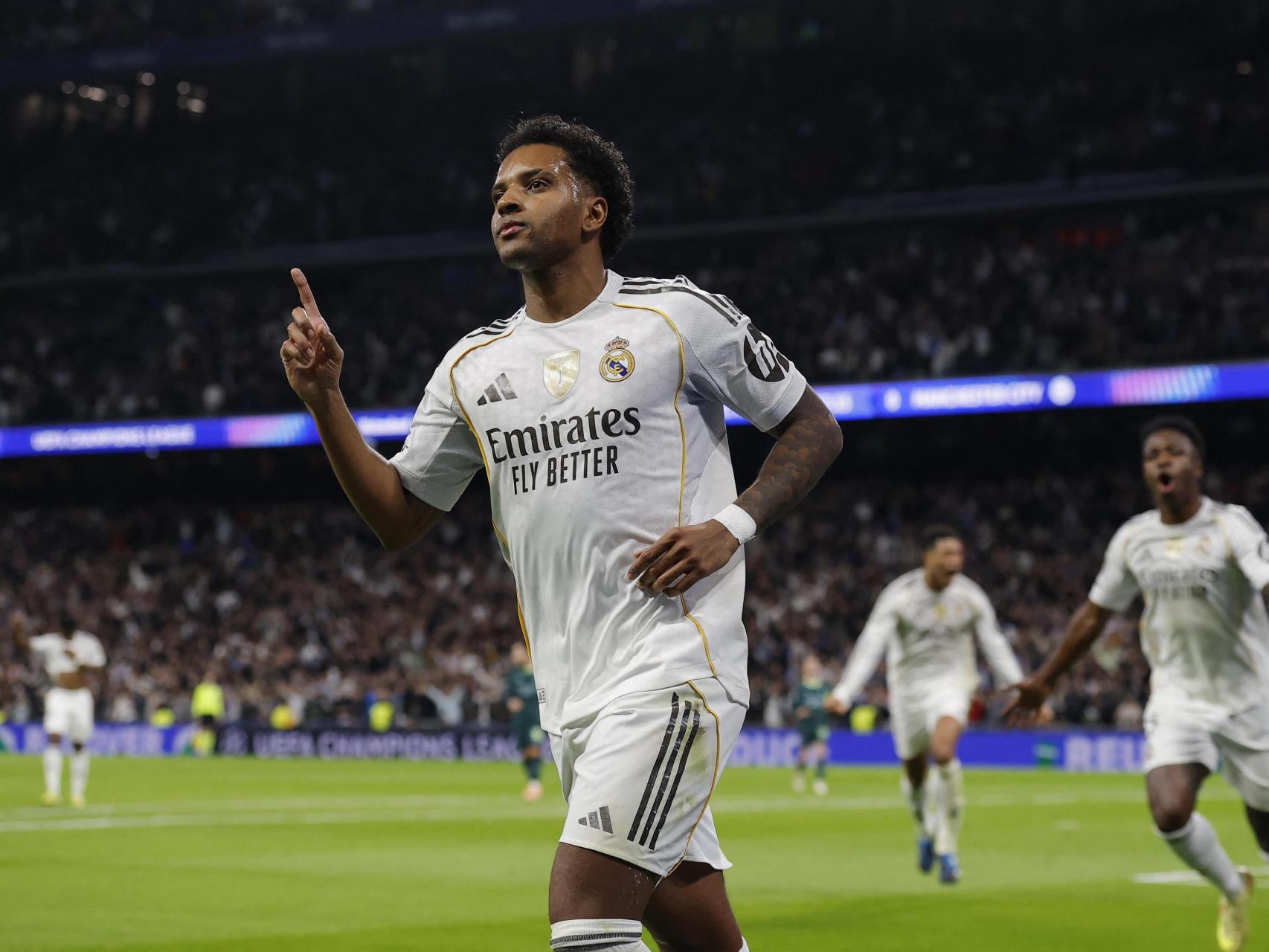 Rodrygo celebra el gol marcado ante el Manchester City.