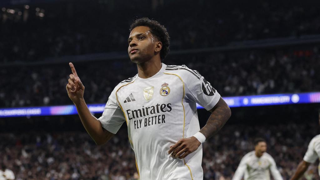 Rodrygo celebra el gol marcado ante el Manchester City.