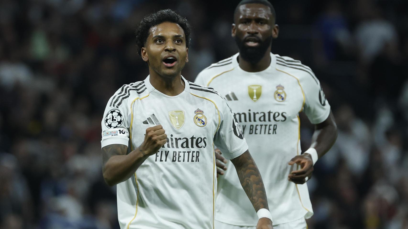 Rodrygo celebra el gol marcado ante el Manchester City.