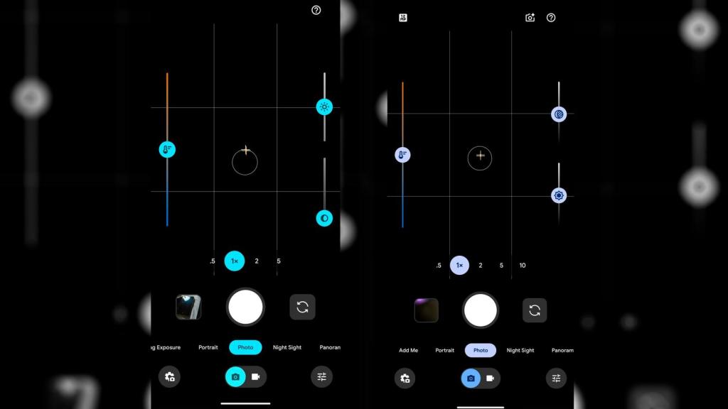 La interfaz de la versión anterior de la Pixel Camera a la izquierda y la nueva a la derecha