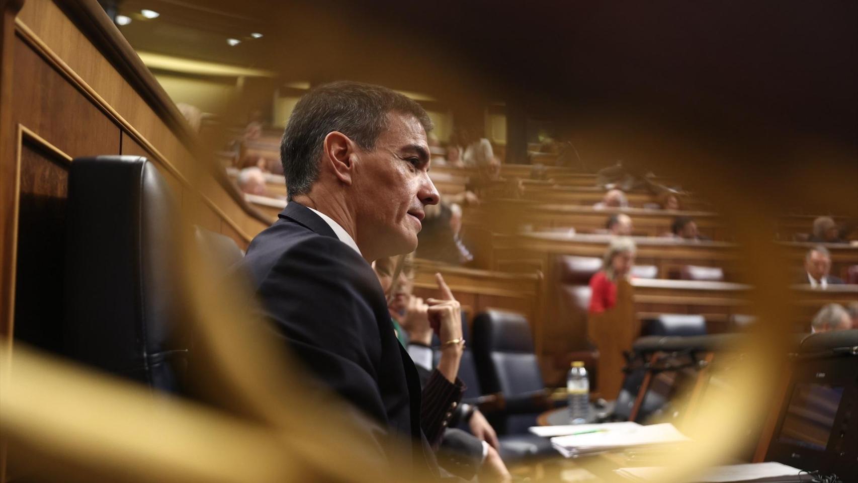 El presidente del Gobierno, Pedro Sánchez, este miércoles durante la sesión de control al Gobierno, en el Congreso de los Diputados.