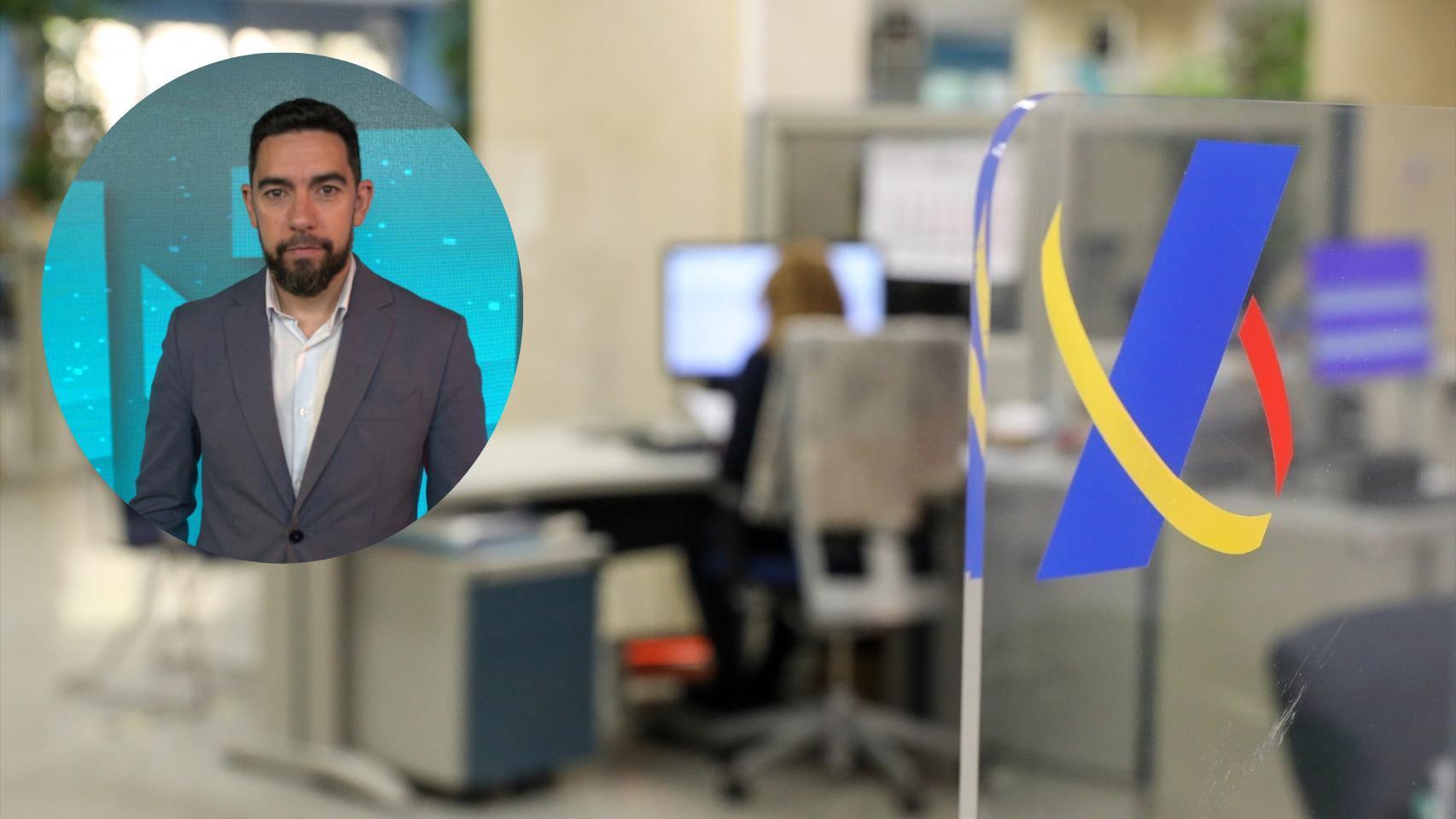 Montaje de David Jiménez con una oficina de la Agencia Tributaria.