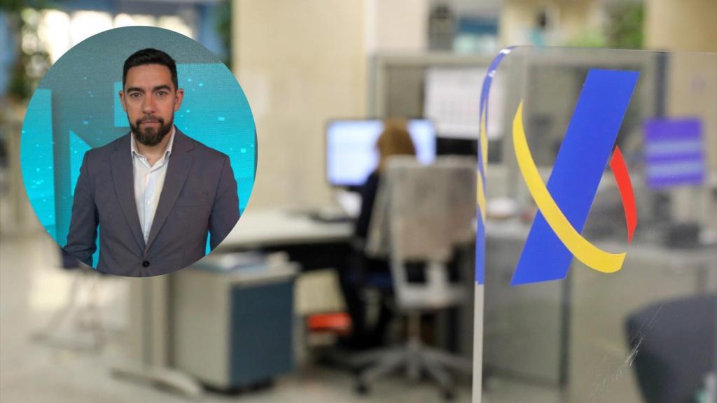 Montaje de David Jiménez con una oficina de la Agencia Tributaria.