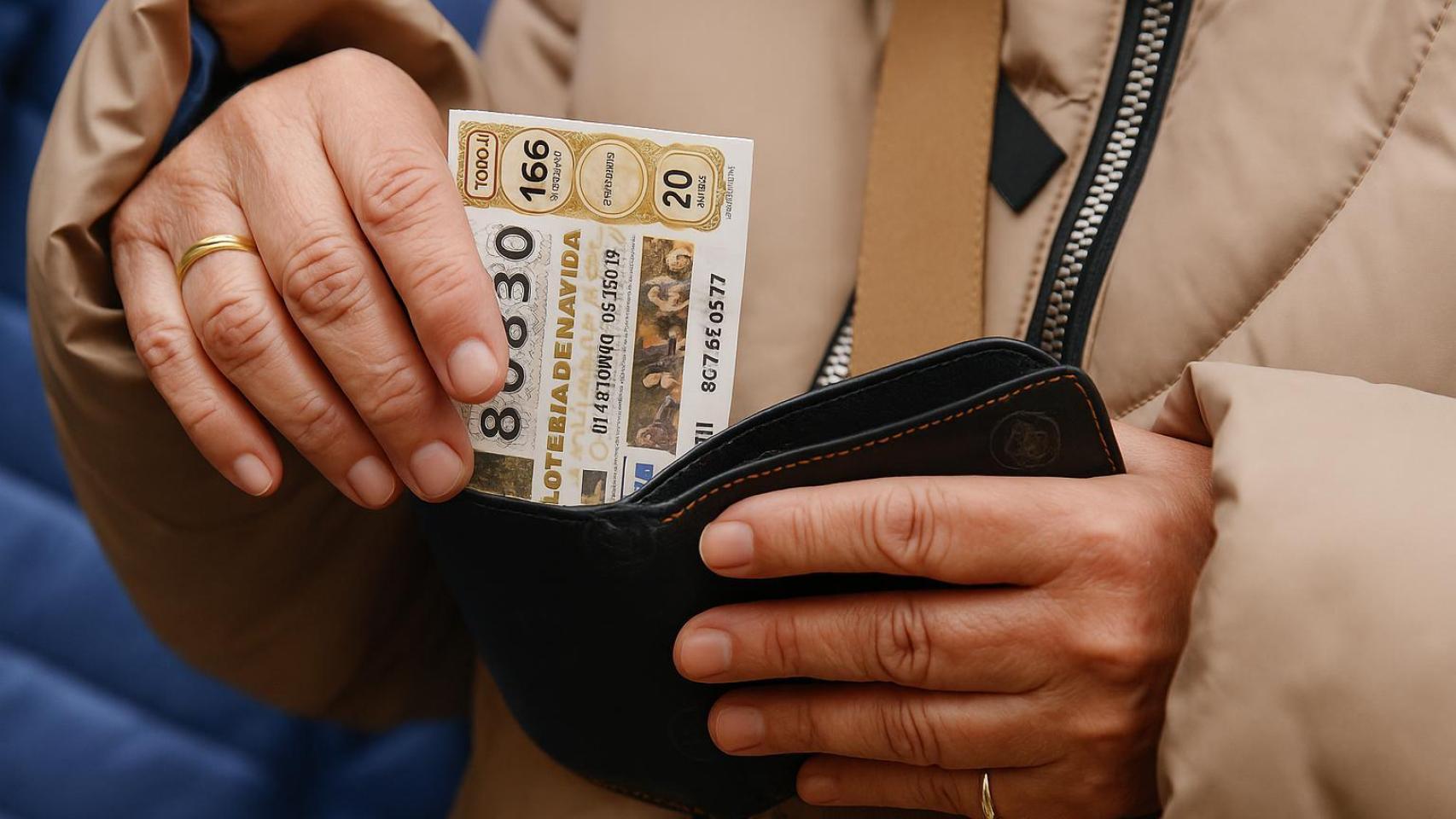 Una mujer con un décimo de Lotería.