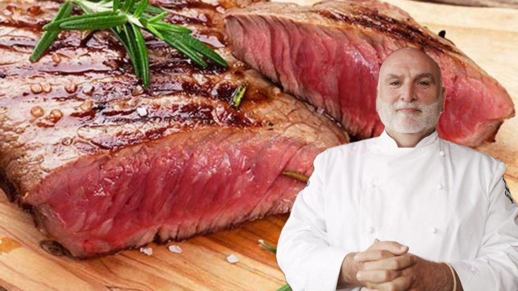 El chef José Andrés junto a un filete.