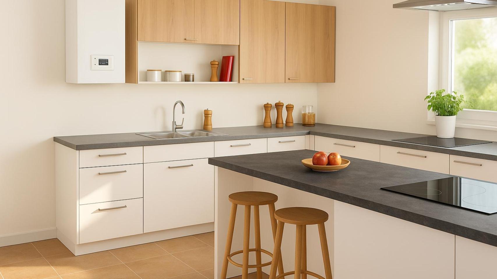 Una cocina con la caldera nueva.