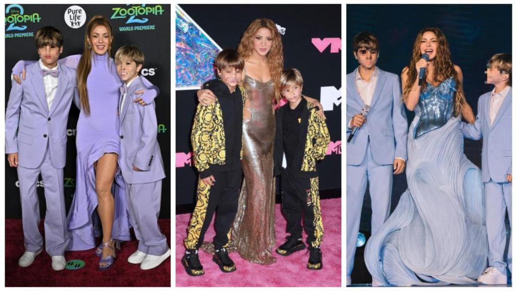 Shakira, junto a sus dos hijos, en un montaje de EL ESPAÑOL.