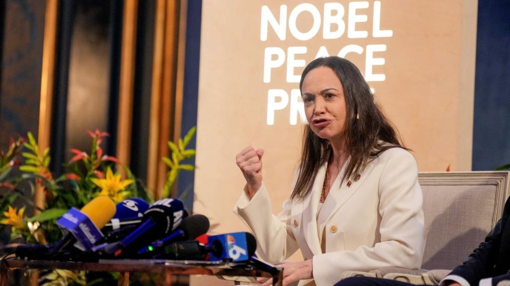 María Corina Machado durante su segunda rueda de prensa en Oslo.