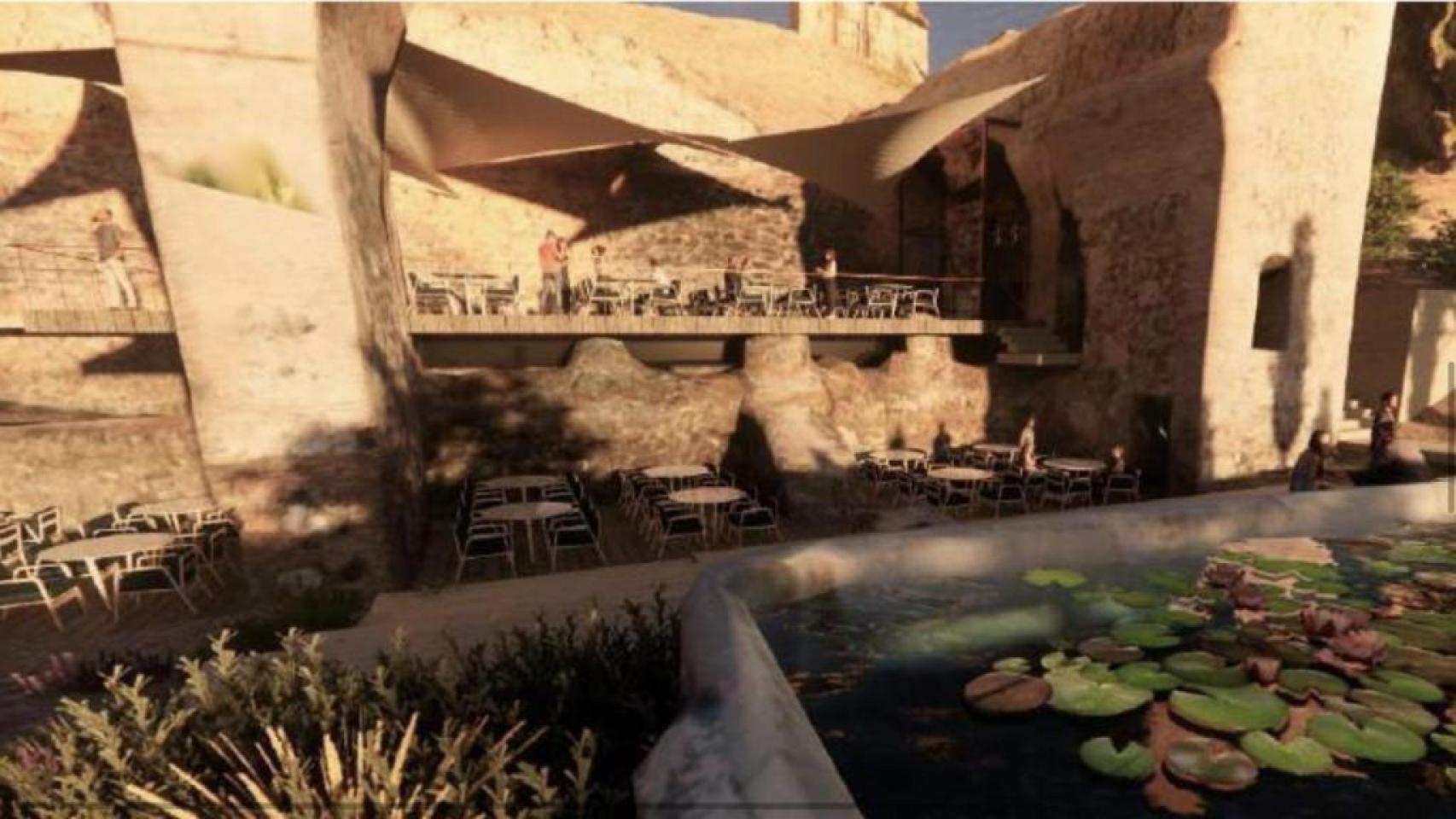 Simulación del establecimiento hostelero proyectado tras la recuperación de las ruinas del convento de San Pablo.