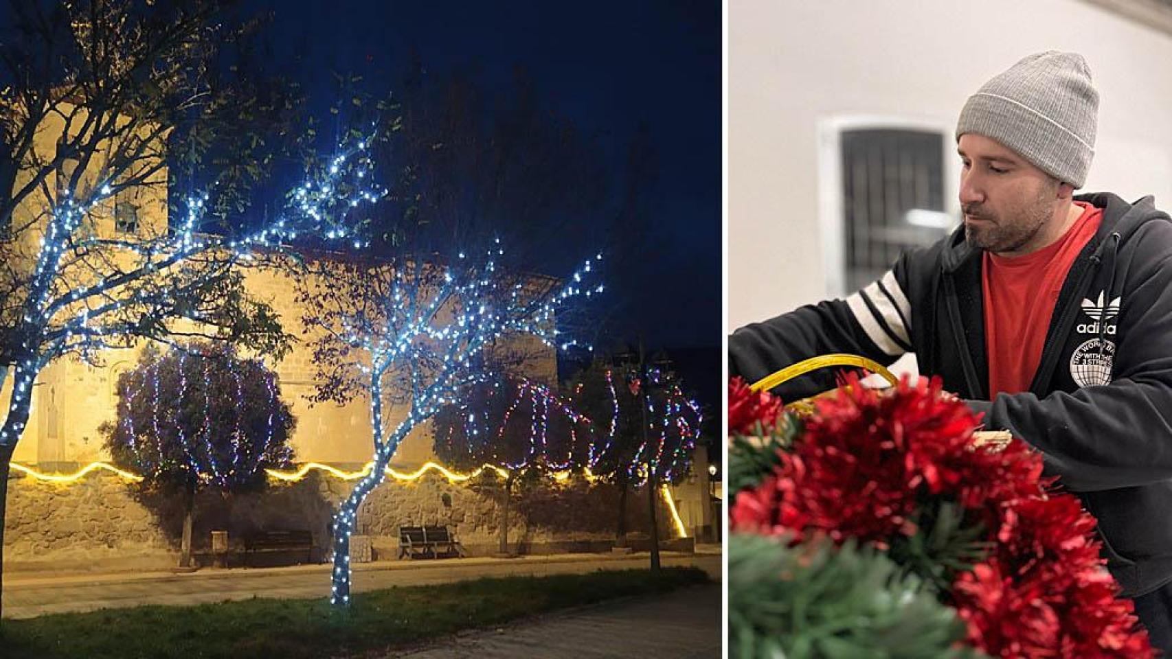 Jorge, el alcalde, preparando la decoración navideña y una imagen de Olmos de Peñafiel