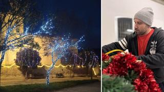 Jorge, el alcalde, preparando la decoración navideña y una imagen de Olmos de Peñafiel