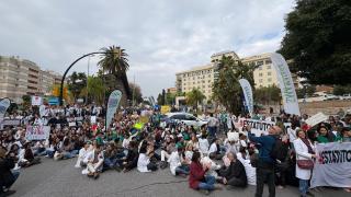 Los médicos de Málaga en la concentración de este jueves.