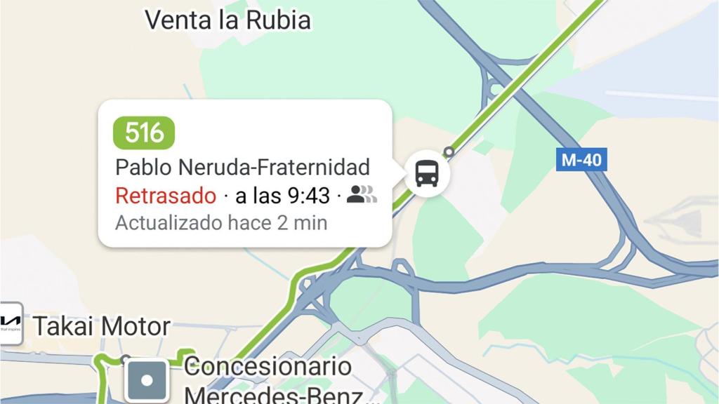 Un autobús en ruta en Google Maps