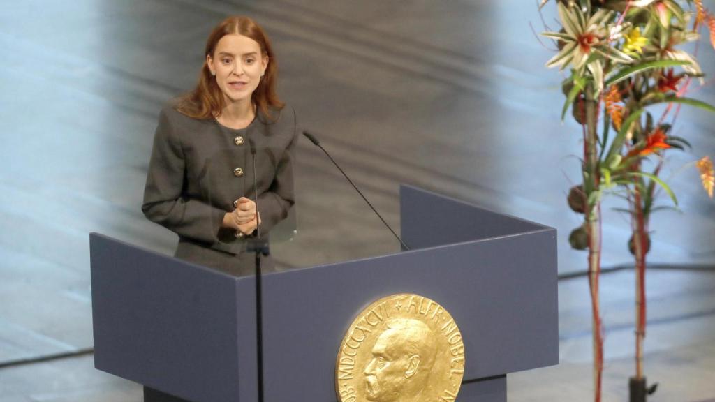 La hija de la opositora durante su discurso de la recepción del premio.