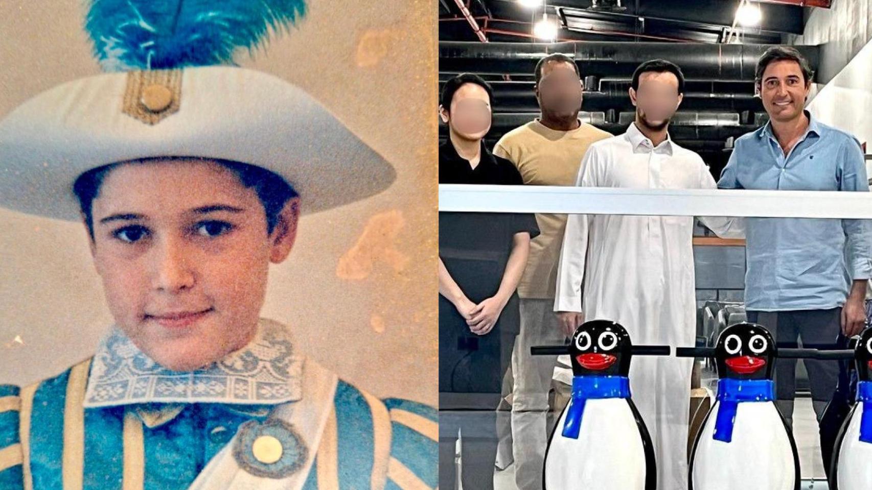 Álvaro Falcón vestido de niño Seise y posando delante de una pista de hielo hace unos meses.