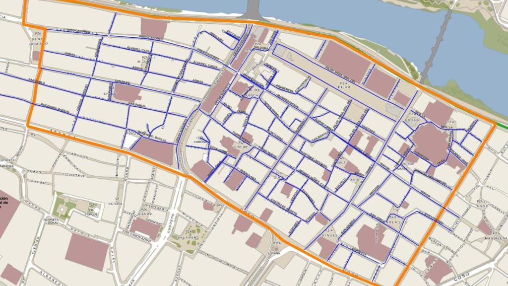 Mapa del perímetro de las zonas de bajas emisiones en Zaragoza.