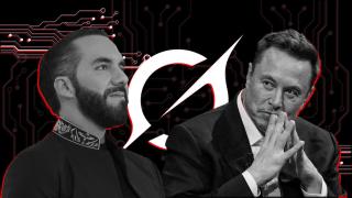 Photomontage with the faces of Bukele (left) and Musk (right).