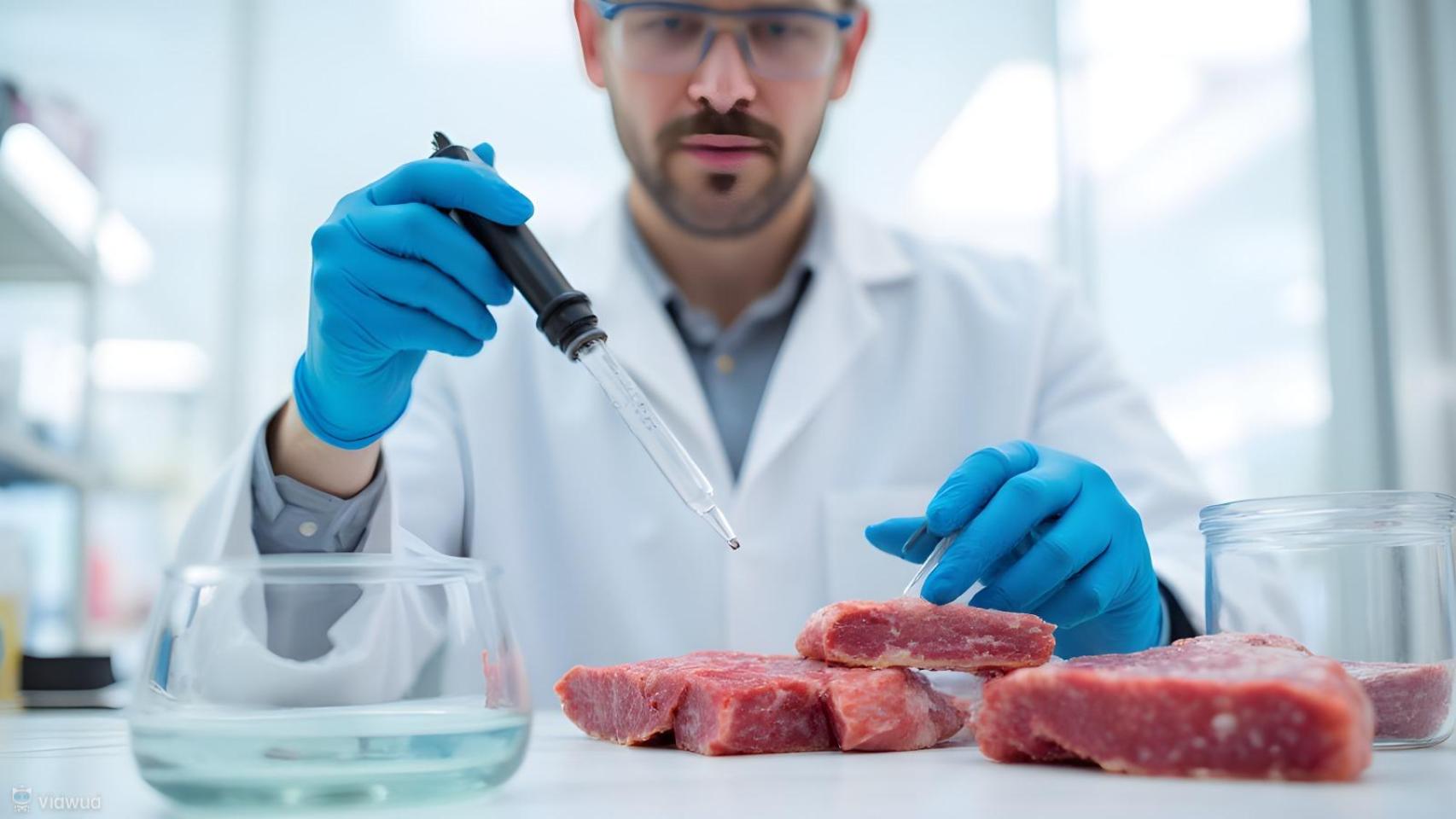 Un investigador trabajando sobre productos cárnicos