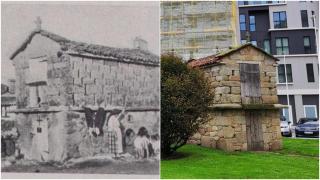 Imagen de antes y después del hórreo de San Roque
