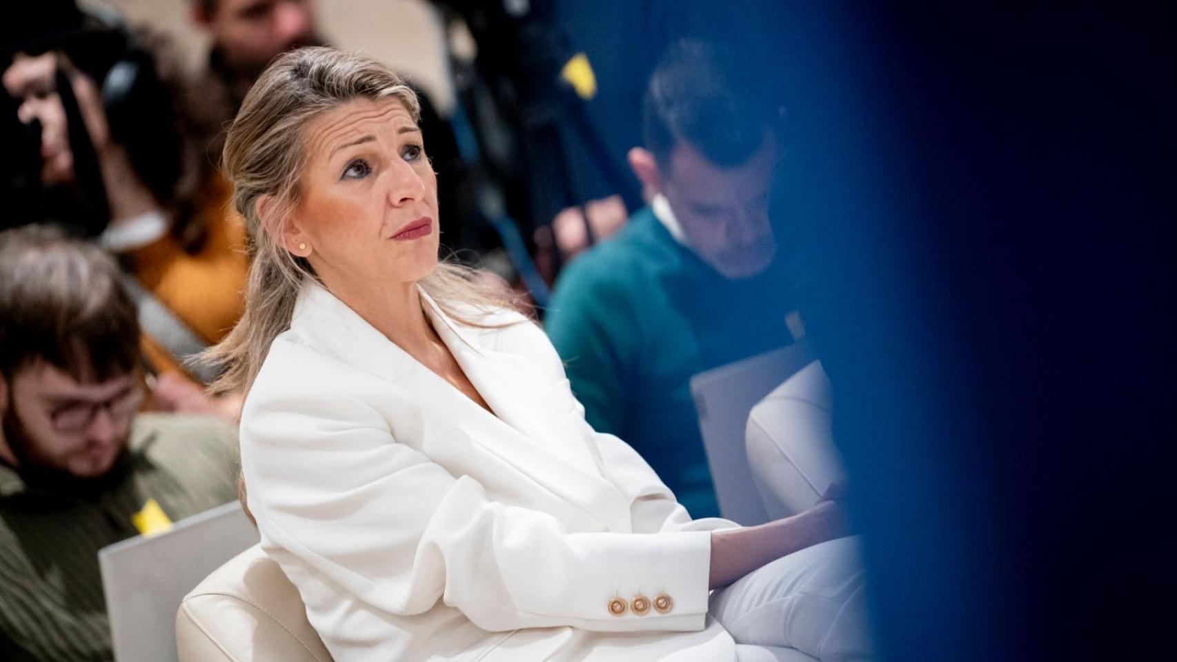 Yolanda Díaz, este viernes, en el Ministerio de Trabajo, durante la comisión que revisa el SMI.