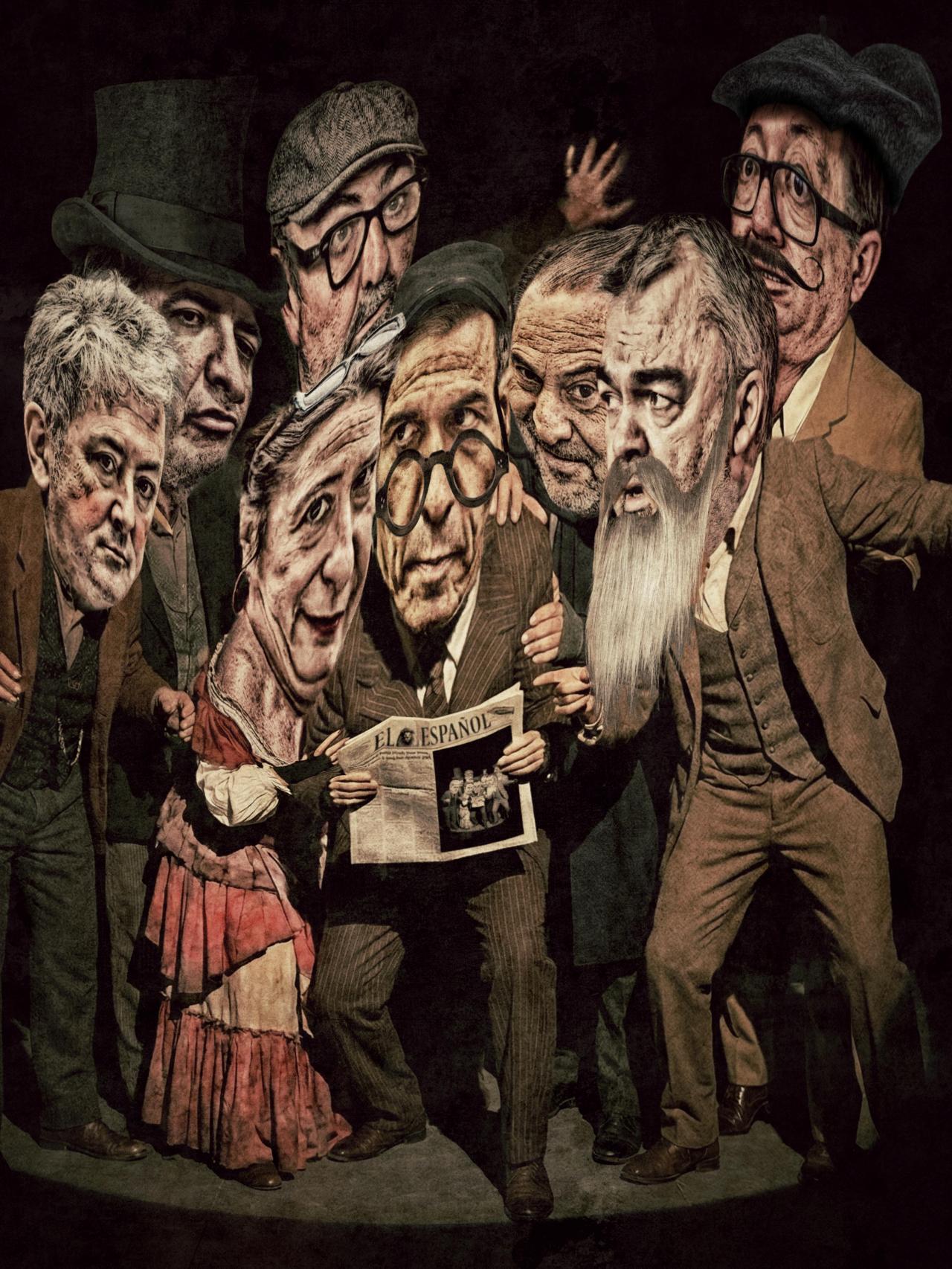 Ilustración de la fontanera del PSOE, Leire Díez, junto a otros investigados y Pedro Sánchez.