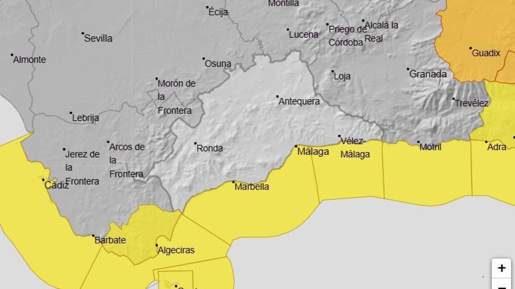 Mapa de la Aemet con los avisos por viento.