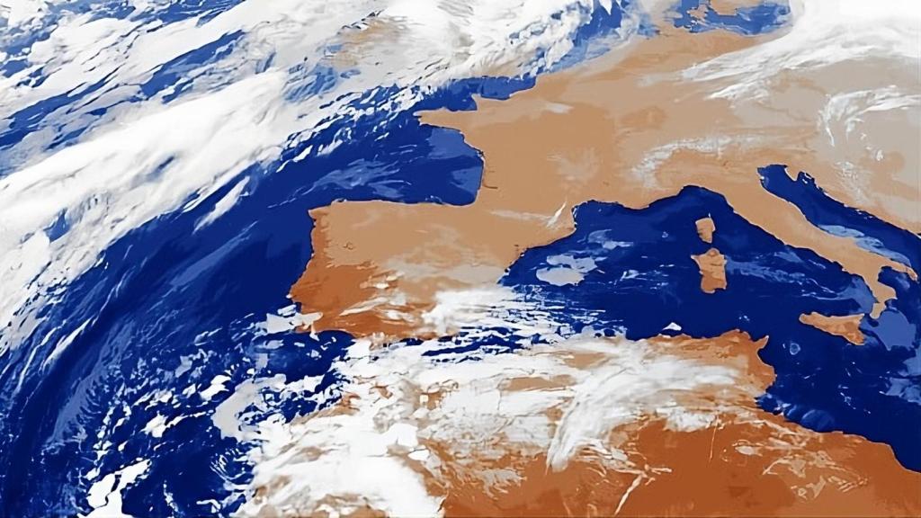 El mapa de la borrasca Emilia a su paso por la península ibérica la tarde del sábado.