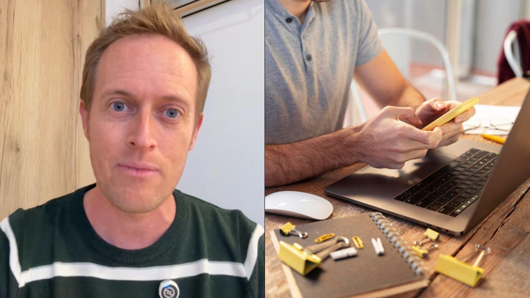 Montaje con una imagen de David Canales y una imagen de archivo de un emprendedor.