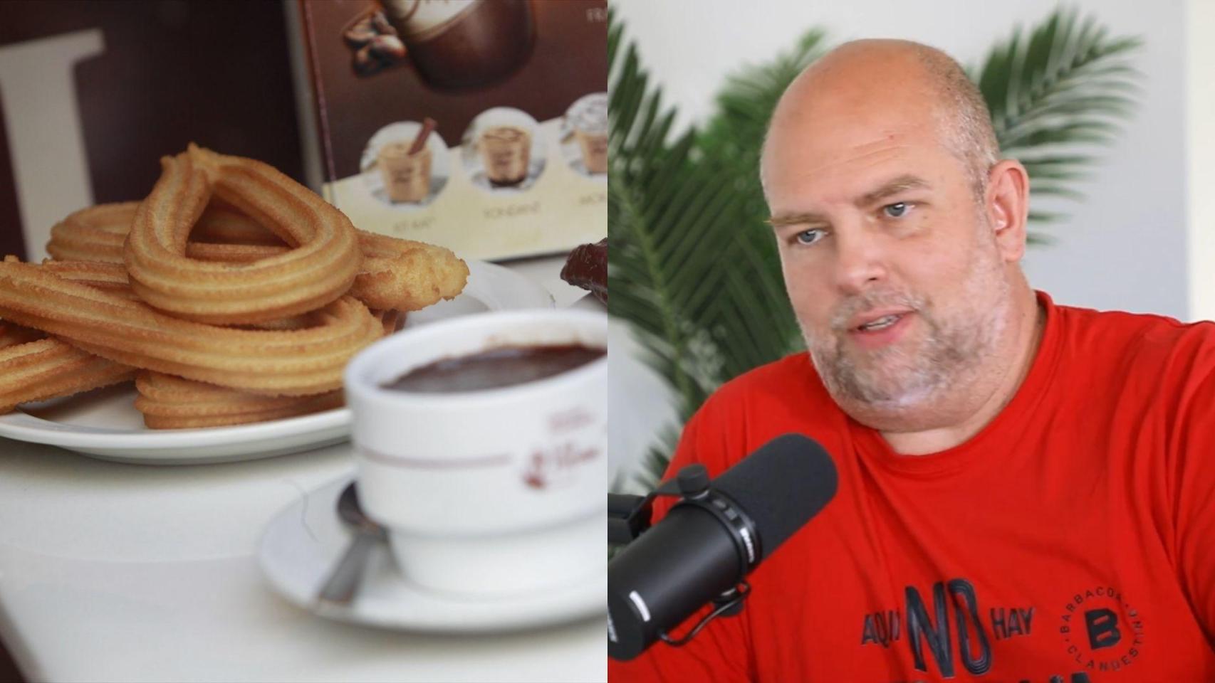 Montaje con una imagen de Juan Alpuente y unos churros.