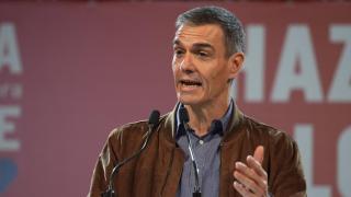 El presidente Pedro Sánchez, esta mañana en un mitin del PSOE en Cáceres.