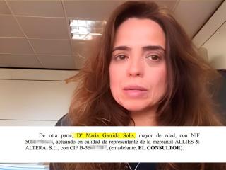 María Jesús Garrido Solís and the extract of a contract sent to a company.