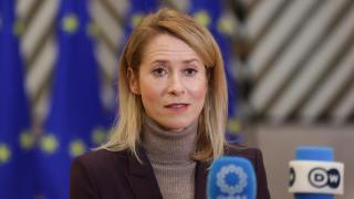 La jefa de la diplomacia de la UE, Kaja Kallas, durante la reunión de este lunes en Bruselas