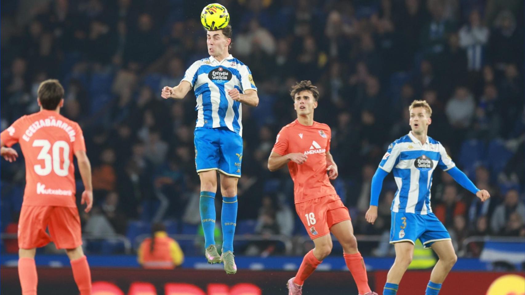 Barcia, en el encuentro del Dépor contra la Real Sociedad B en Riazor.